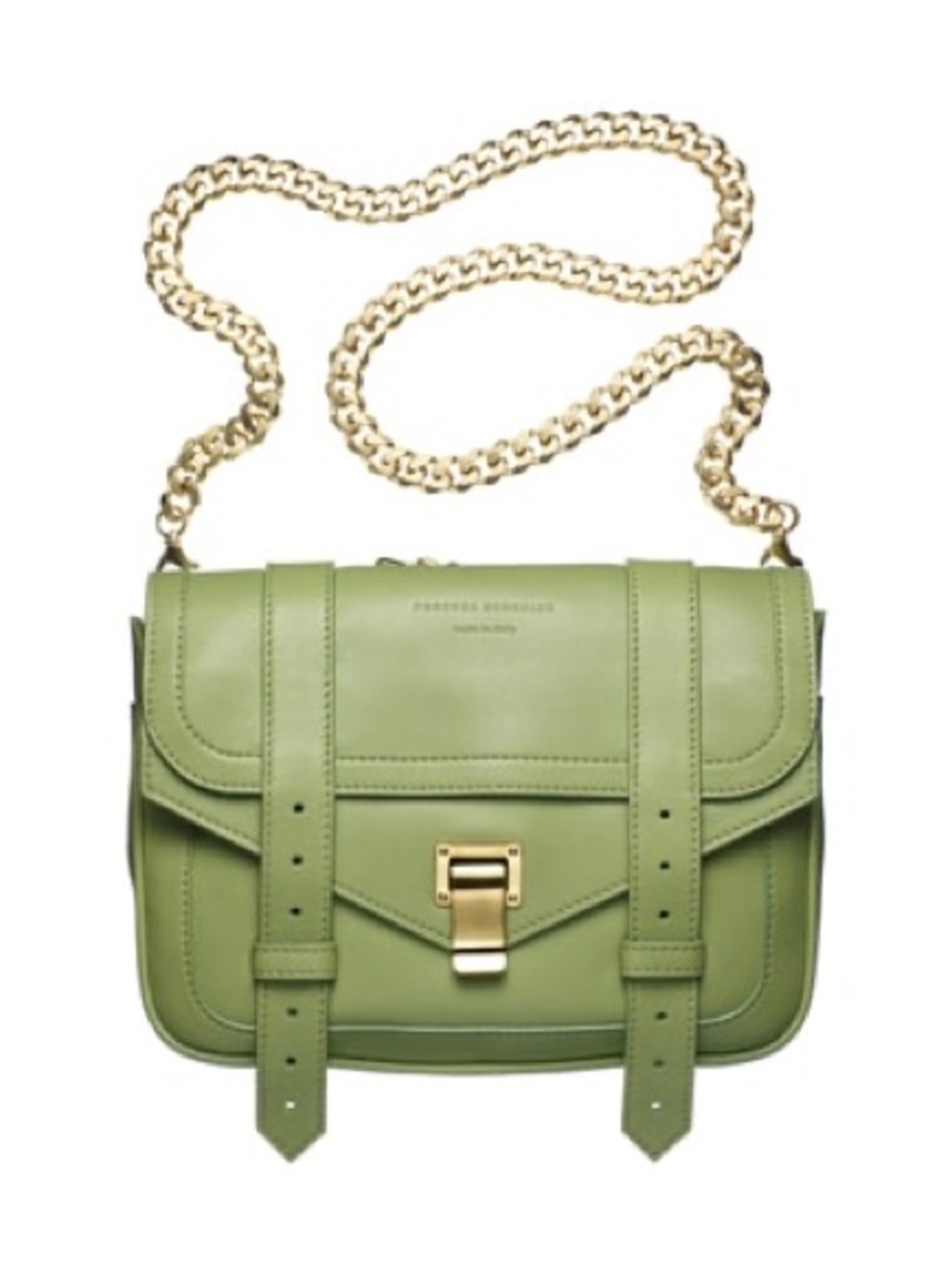 Proenza Schouler Double Bag PS1 Green Leather Crossbody with Gold Chain Strap